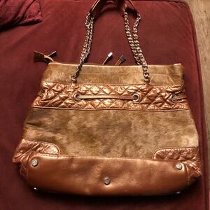 Chanel tote tan fur/brown leather chain handle